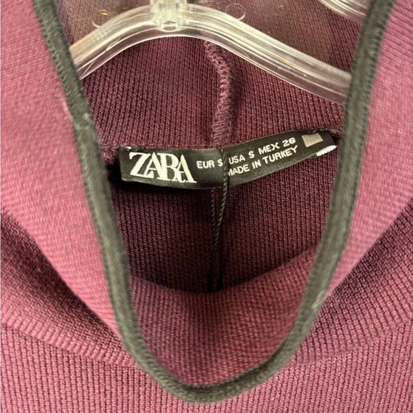 NWT Zara Burgundy Mock Neck Flared Hem Mini Dress Size S - Picture 9 of 11